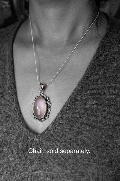Rose Quartz & Silver Flower Pendant (large)
