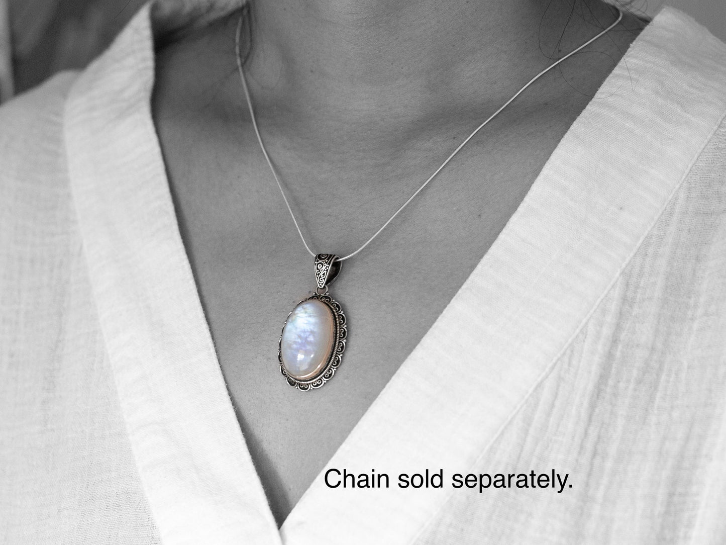 Rainbow Moonstone Silver Flower Pendant (large)