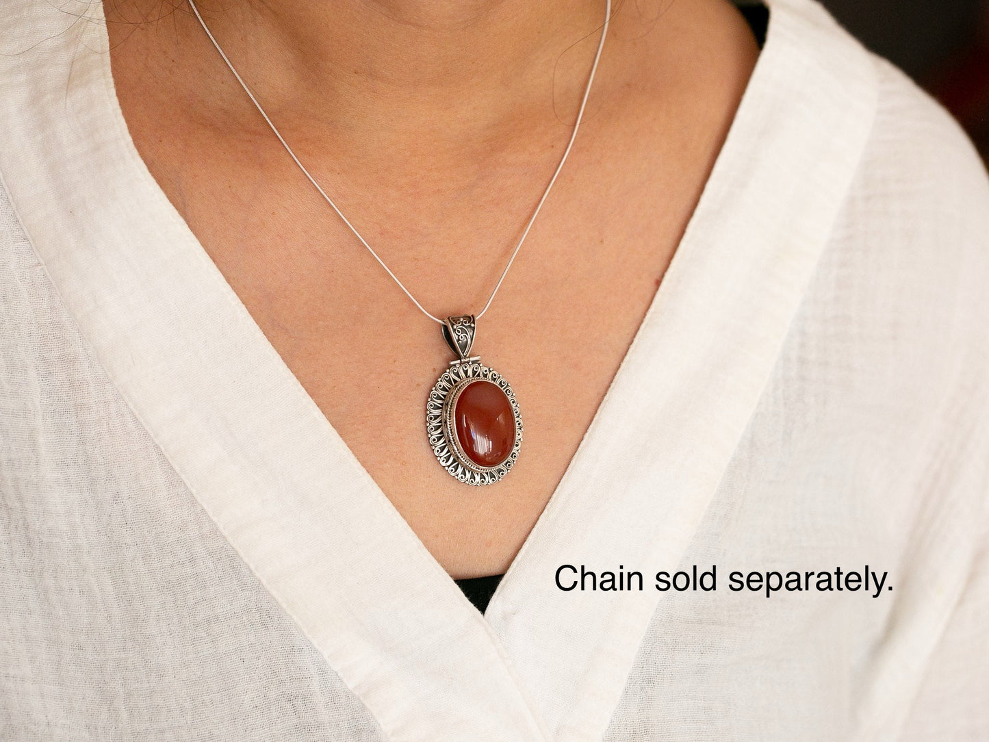 Large Carnelian and Sterling Silver Pendant