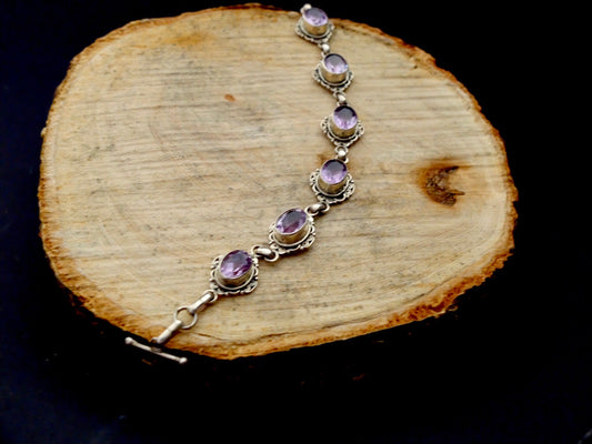 Amethyst and Silver chain bracelet