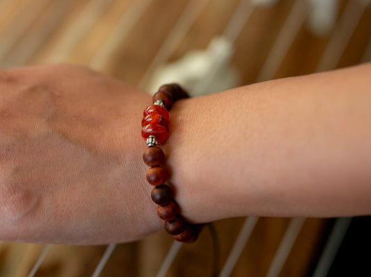 Rosewood and Carnelian Mala Bracelet