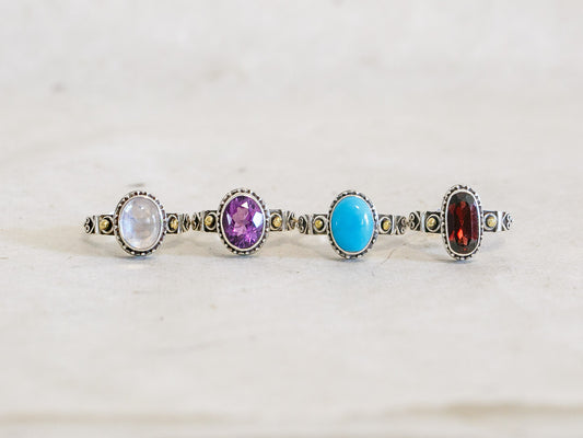 Adjustable Gemstone and Sterling Silver Ring