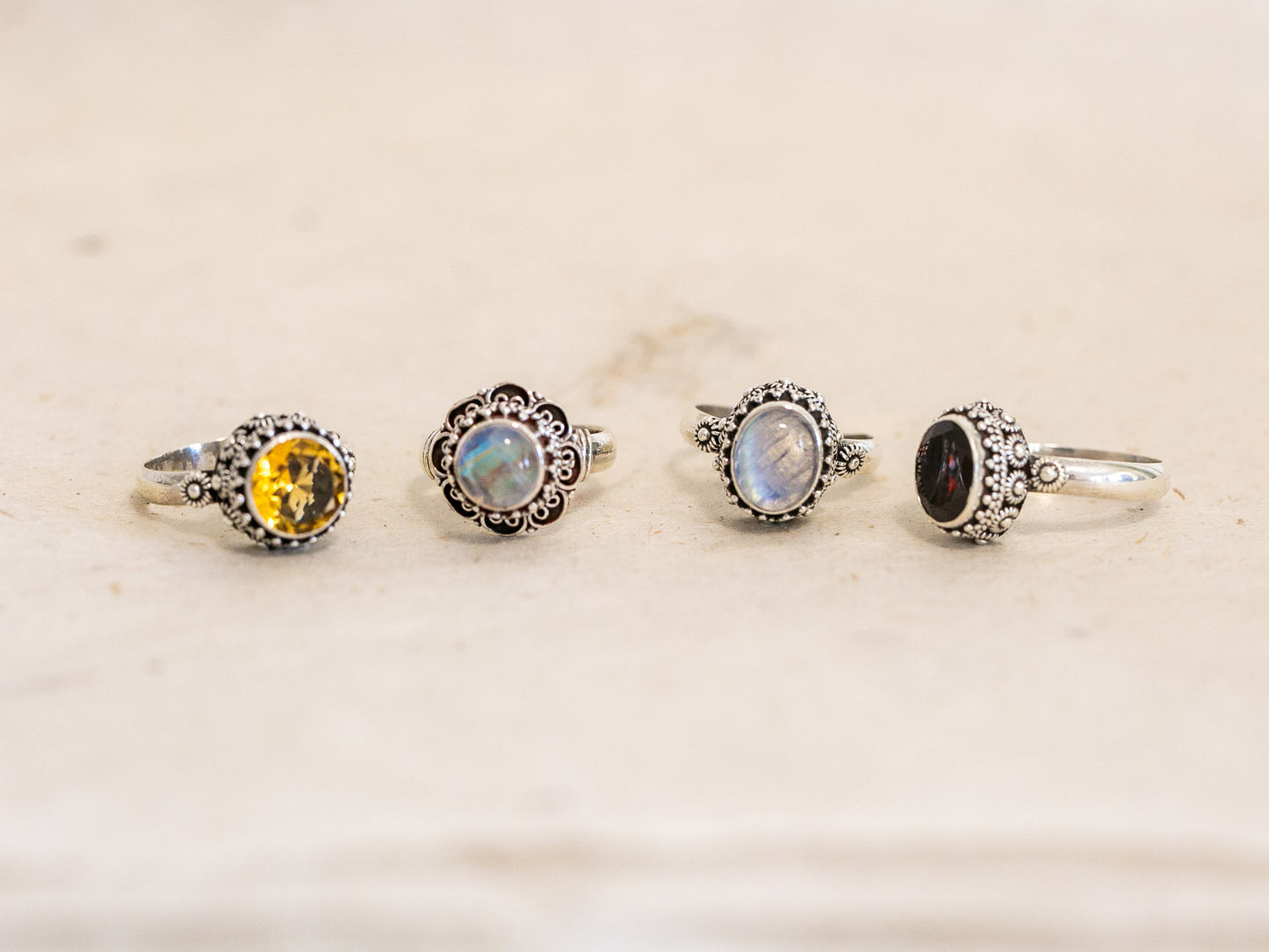 Gemstone and Sterling Silver Ring - Floral Pattern