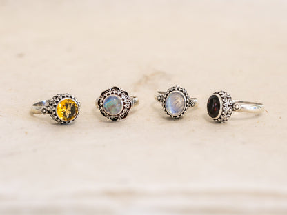 Gemstone and Sterling Silver Ring - Floral Pattern