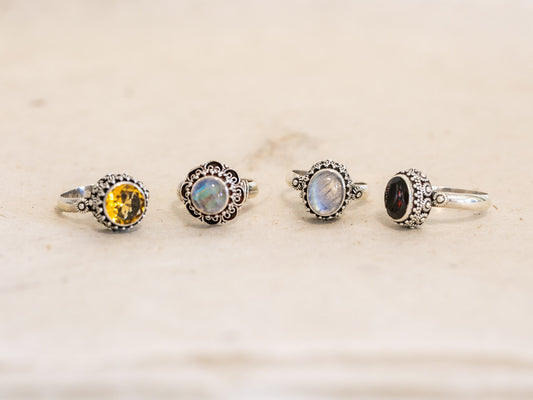 Gemstone and Sterling Silver Ring - Floral Pattern