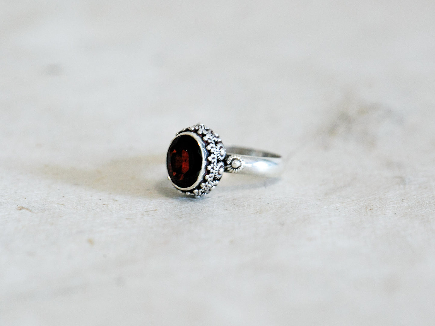 Gemstone and Sterling Silver Ring - Floral Pattern