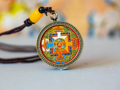 Golden Compassion Mantra Mandala Thangka Pendant