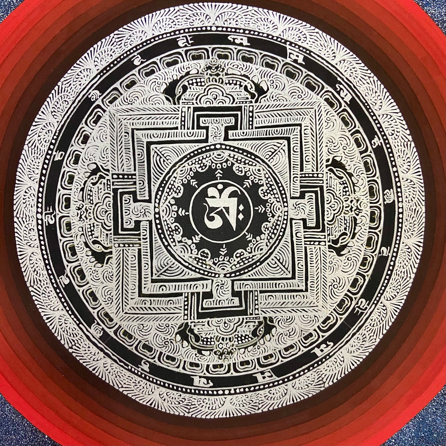 Red and Silver Tibetan Om Mandala
