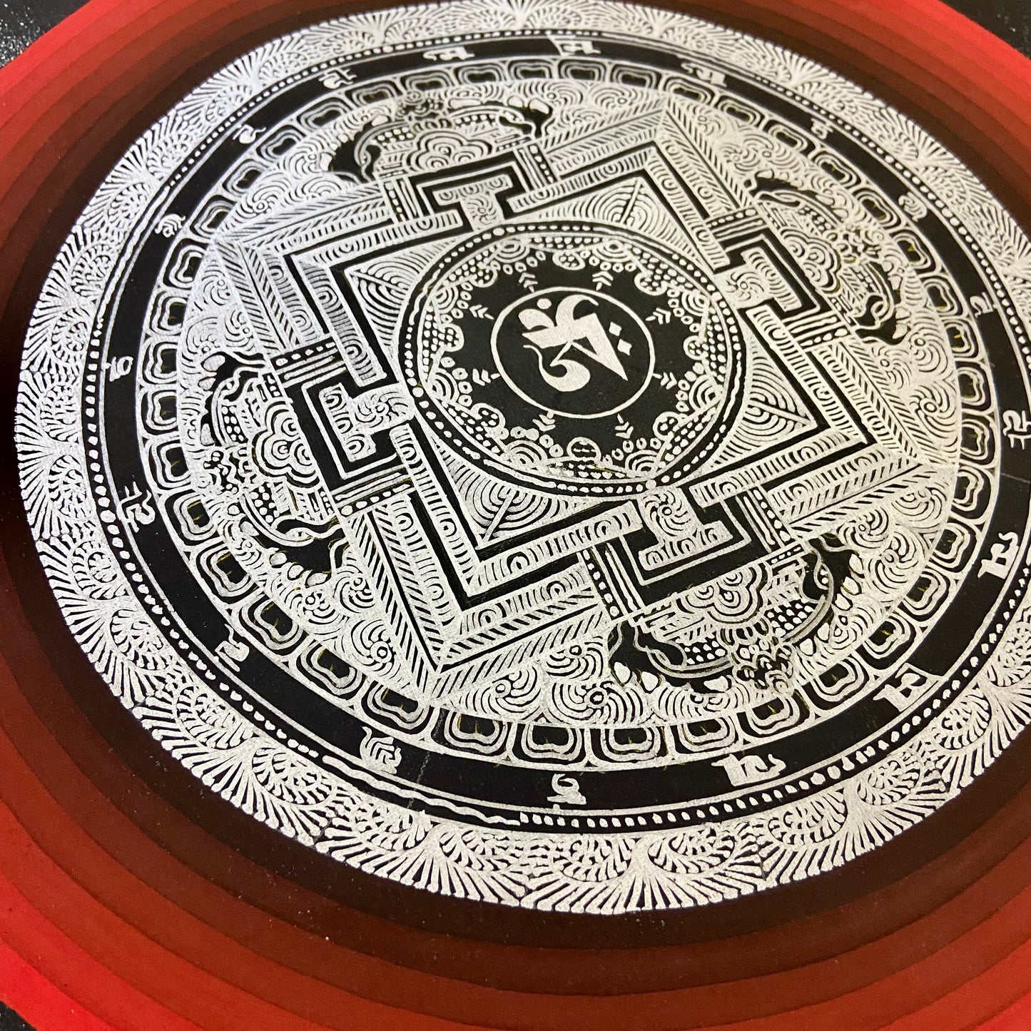 Red and Silver Tibetan Om Mandala