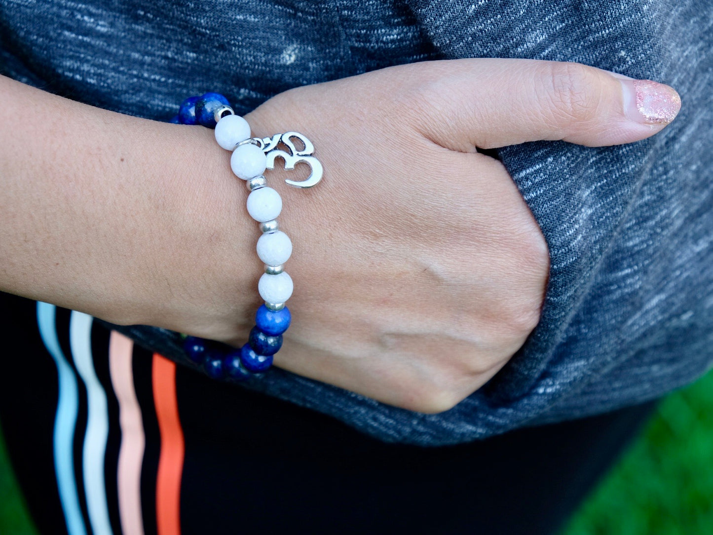 Moonstone and Lapis Mala Bracelet