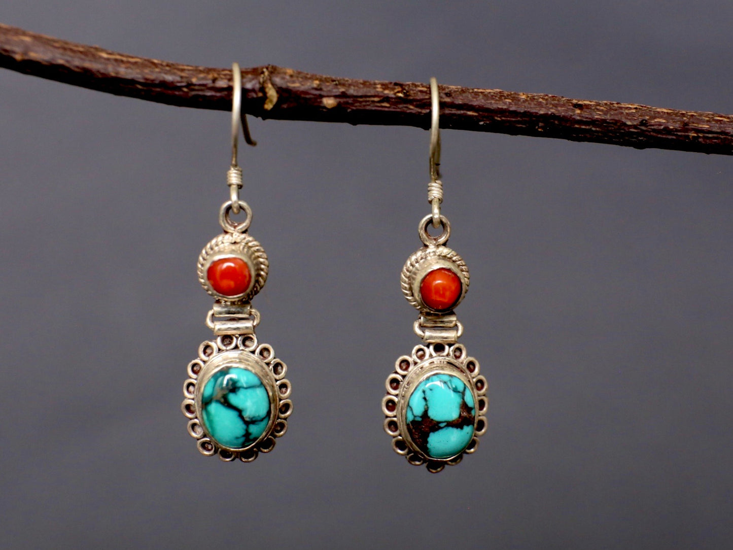 Tibetan Coral and Turquoise Earrings