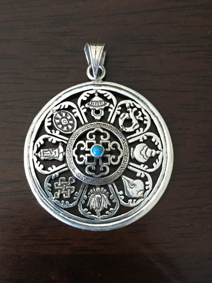 8 Auspicious Symbols Silver Pendant