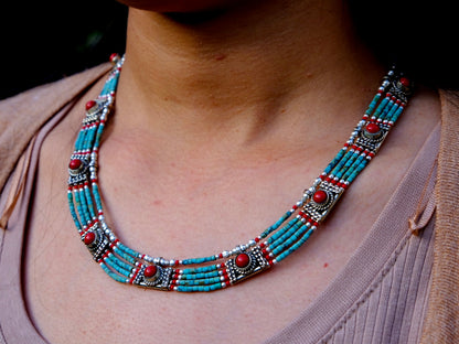 'Ladakh' Turquoise and Coral Necklace