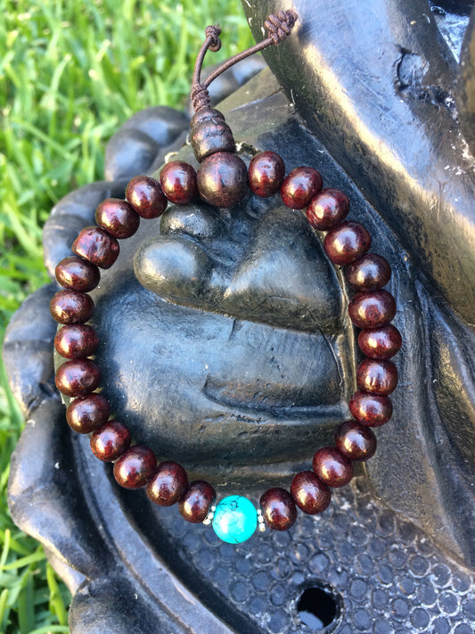 Rosewood with Turquoise Mala Bracelet