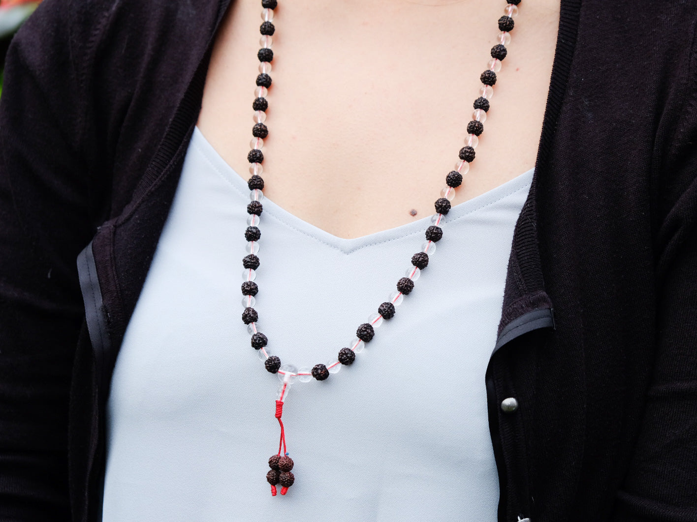 Dark Rudraksha and Crystal Mala