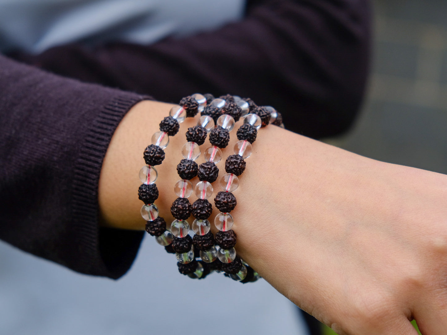 Dark Rudraksha and Crystal Mala