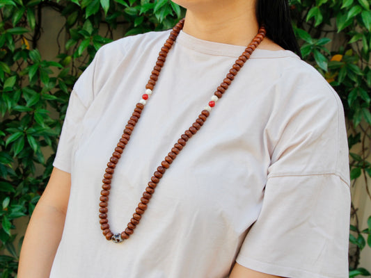 Custom Bodhi Seed mala worn around neck