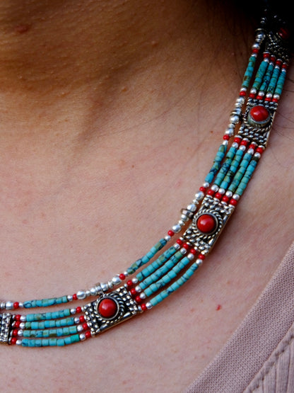 'Ladakh' Turquoise and Coral Necklace