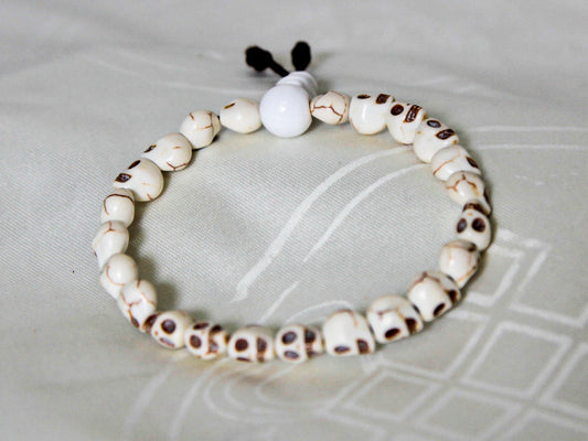 White Skull  Bead Mala Bracelet