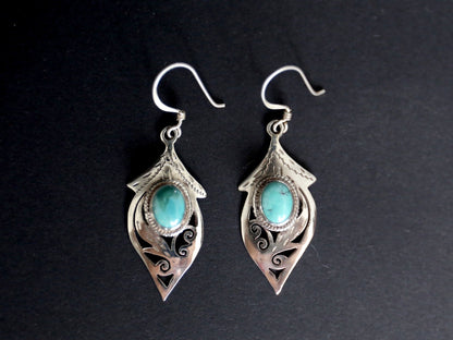 Tibetan Turquoise and Silver Leaf earring
