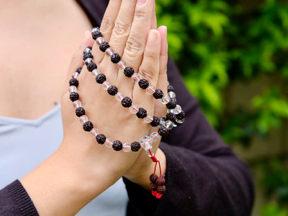 Dark Rudraksha and Crystal Mala