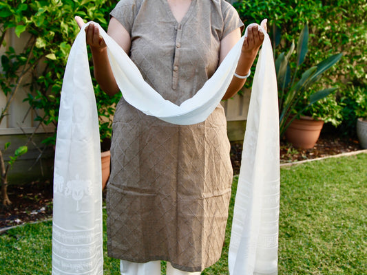 Long Tibetan khata khada scarf held in two hands