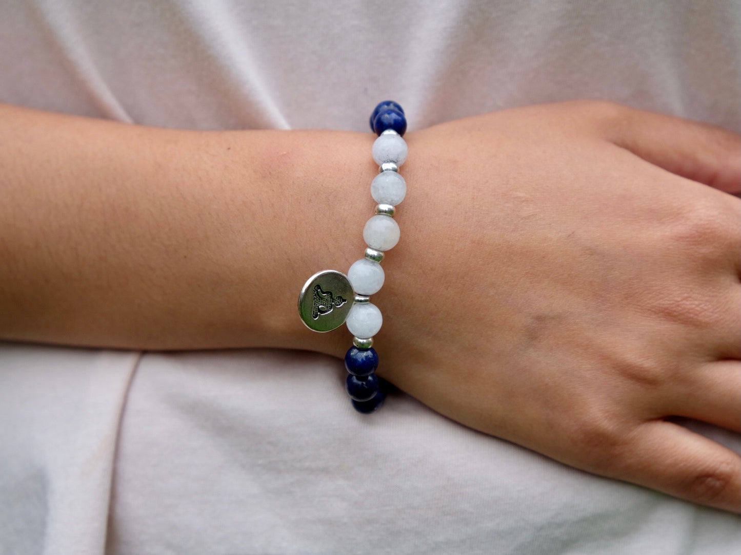 Moonstone and Lapis Mala Bracelet