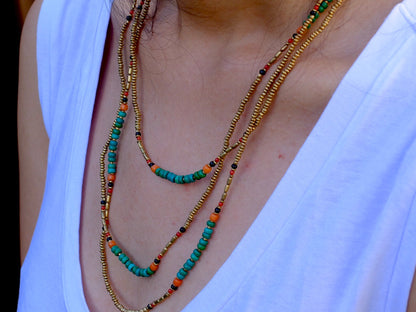 Extra Long Turquoise and Gold Wrap Necklace