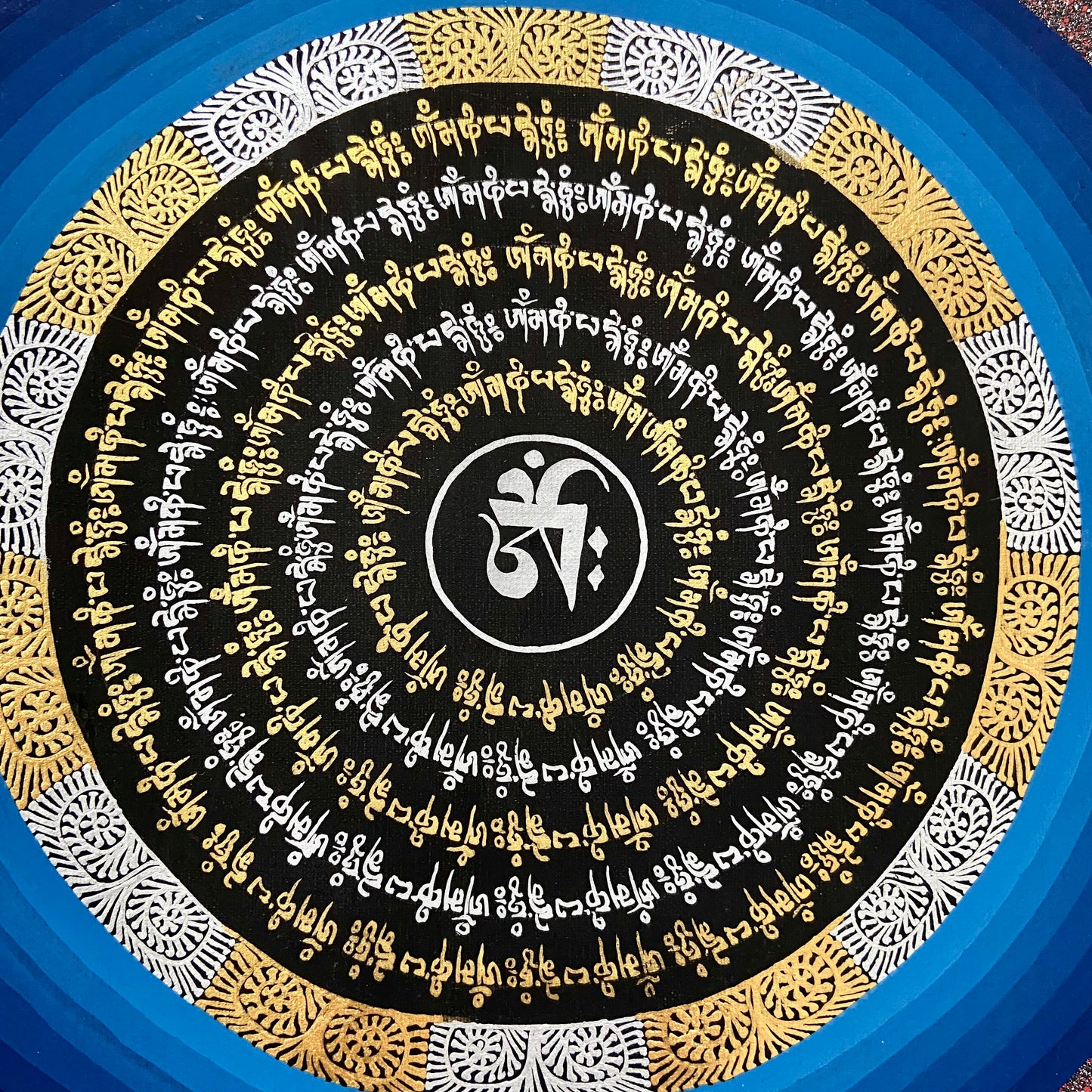 Blue Tibetan Om and Compassion Mandala