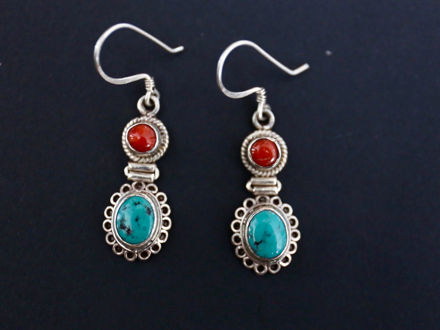 Tibetan Coral and Turquoise Earrings