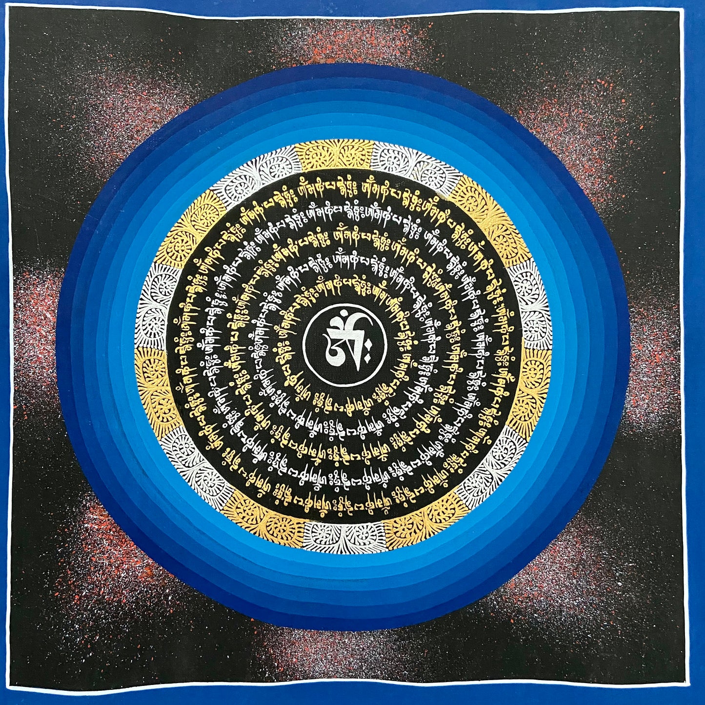 Blue Tibetan Om and Compassion Mandala
