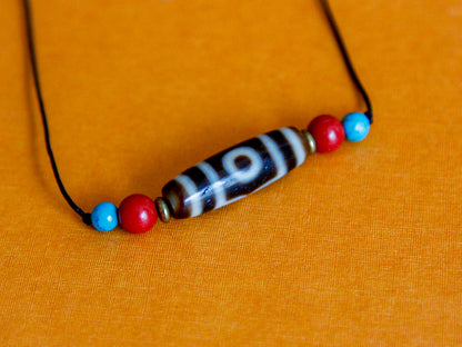 close up of tibetan dzi bead