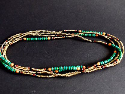 Extra Long Turquoise and Gold Wrap Necklace